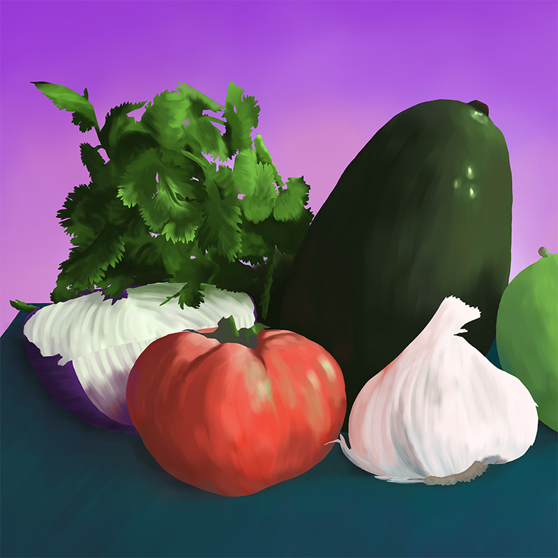 digitally painted still life of vegetables